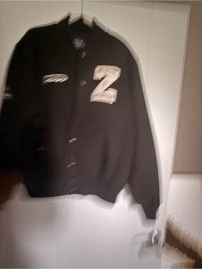 Black Letterman-Style Men's Jacket with Number Patch
